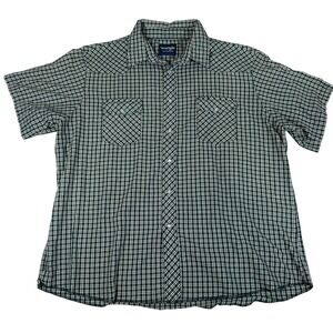 Wrangler Mens Green Plaid Short Sleeve Western Pearl‎ Snap Shirt Size 2XL